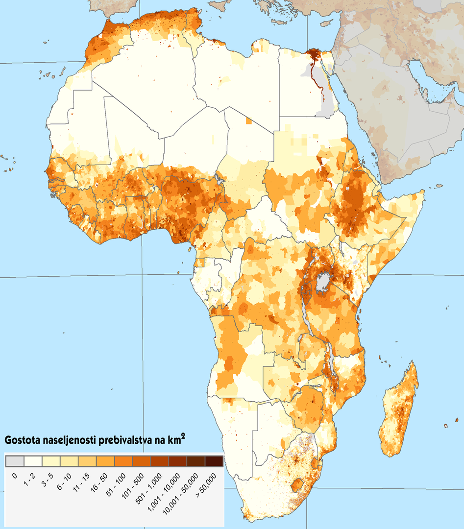 Poselitvena gostota Afrike