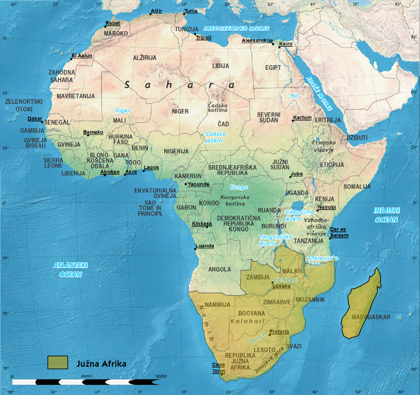 Zemljevid Južne Afrike