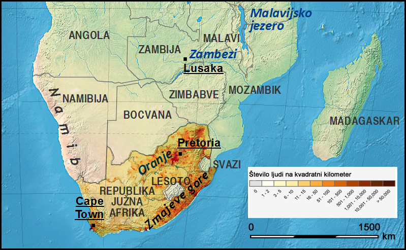 Gostota naseljenosti JAR
