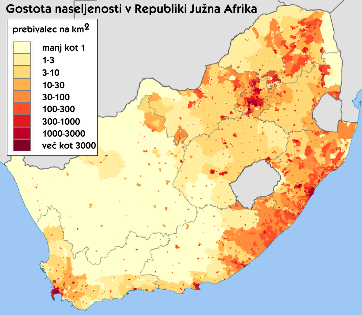 Gostota naseljenosti JAR