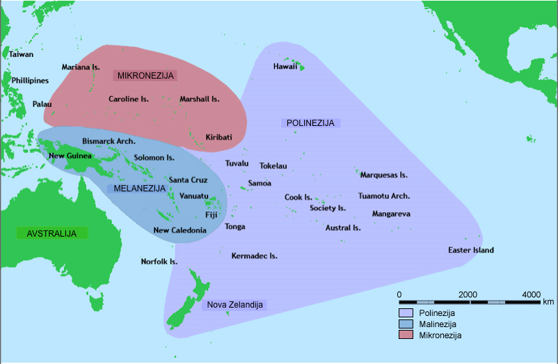 Zemljevid Avstralije in Oceanije