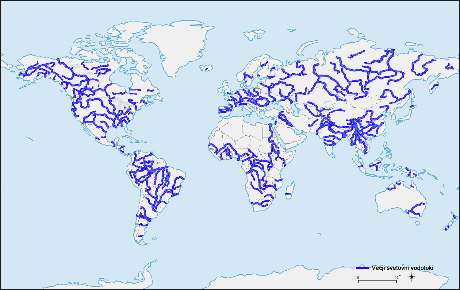 Zemljevid večjih svetovnih vodotokov